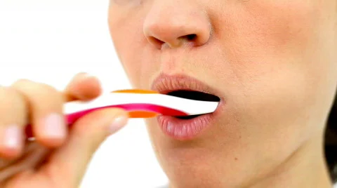 Brushing teeth closeup Stock Footage 855468