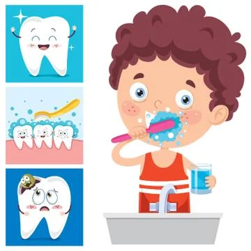 Brushing Teeth Concept With Cartoon Character Stock Illustration