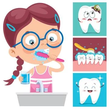 Brushing Teeth Concept With Cartoon Character Stock Illustration