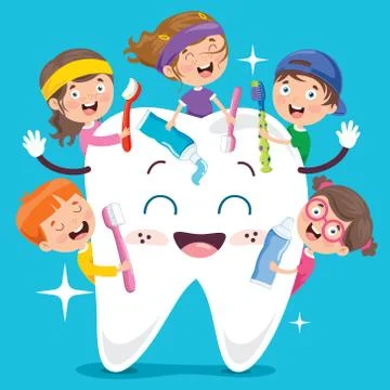Brushing Teeth Concept With Cartoon Character Illustrazione stock