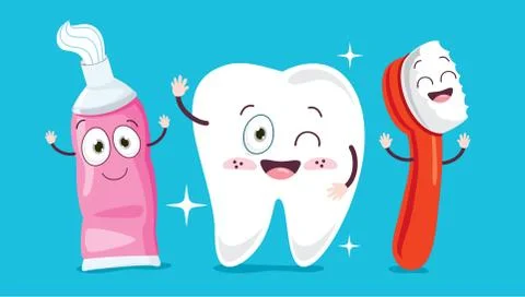 Brushing Teeth Concept With Cartoon Character Stock Illustration