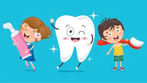 Brushing Teeth Concept With Cartoon Character Stock Illustration