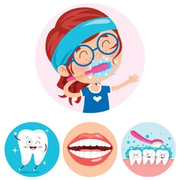 Brushing Teeth Concept With Cartoon Character Illustrazione stock
