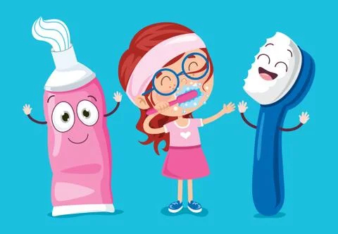 Brushing Teeth Concept With Cartoon Character Stock Illustration
