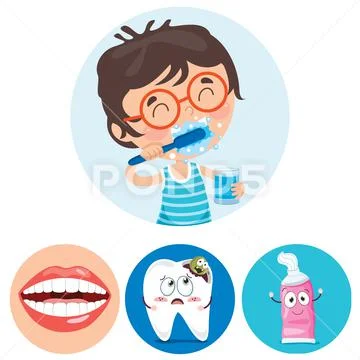 Brushing Teeth Concept With Cartoon Character Stock Illustration