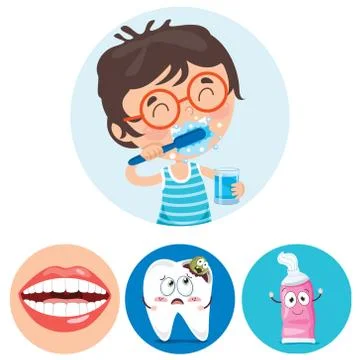 Brushing Teeth Concept With Cartoon Character Stock Illustration