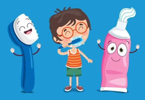Brushing Teeth Concept With Cartoon Character 스톡 일러스트