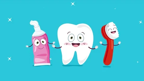 Brushing Teeth Concept With Cartoon Characters Stock Footage 141286660