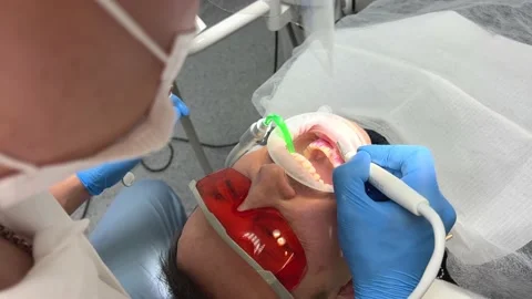 Brushing teeth remove tartar and plaque Dental care and hygiene, adult caucasian Stock Footage 233309587