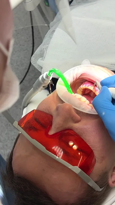 Brushing teeth remove tartar and plaque Dental care and hygiene, adult caucasian Stock Footage 244490302