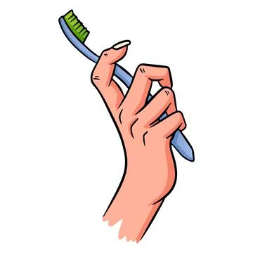 Brushing teeth toothbrush in hand in cartoon style Stock Illustration