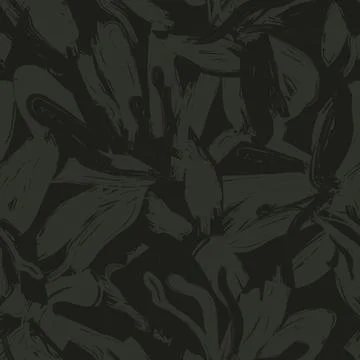 Brushstroke Floral textile pattern design in dark olive green for fashion a.. Stock Illustration