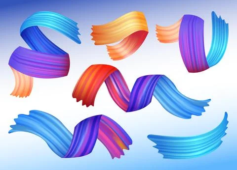 Brushstroke multicolor gradient texture set. Brush ribbons. Design elements of Stock Illustration