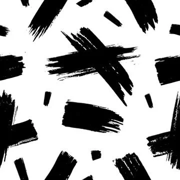 Brushstroke stripes and crosses vector seamless pattern. Black paint rough sm Illustrazione stock