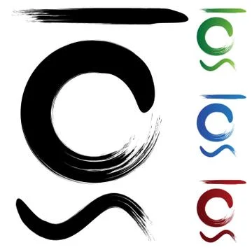 Brushstroke Texture Circle Line Wavy  Set Stock Illustration
