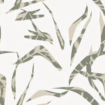 Brushstroke Tropical Leaf Seamless Pattern Design Stock Illustration