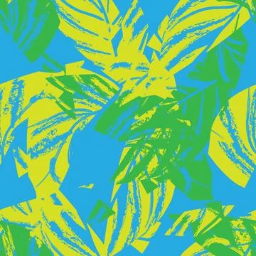 Brushstroke Tropical Leaf Seamless Pattern Design Stock Illustration