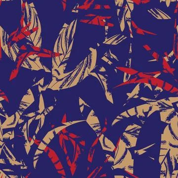 Brushstroke Tropical Leaf Seamless Pattern Design 스톡 일러스트