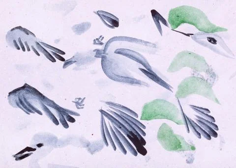 Brushstrokes for birds Stock Illustration