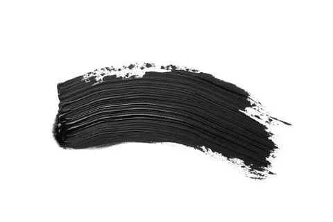 Brushstrokes of black oil paint on white background, top view Stock Photos