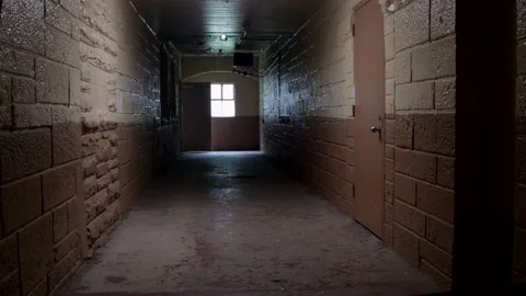 Brushy mountain state penitentiary flickering in hallway at Tennessee prison Stock Footage 135349653