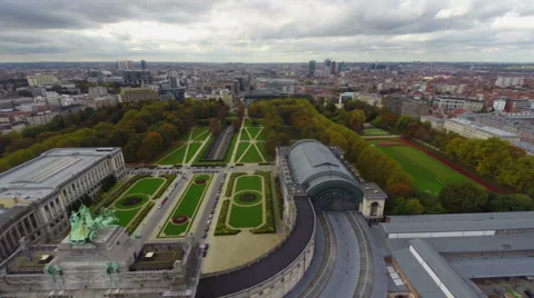 Brussels from above, heavy clouds, city park aerial buildings Stock Footage 43779514
