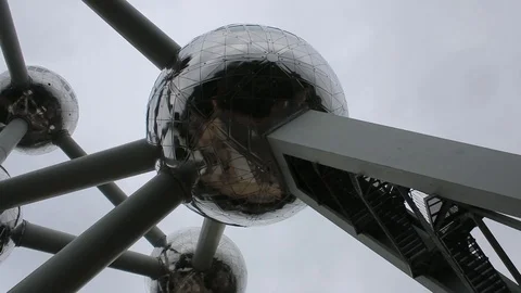 Brussels Atomium from ground level, paning.tourism Stock Footage 118042128