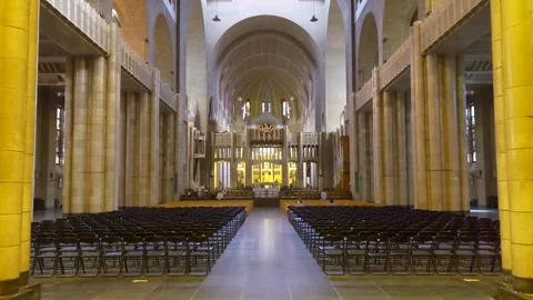Brussels, Belgium - 08/30/2024: Interior view of the Basilica of The Stock Footage 283655141