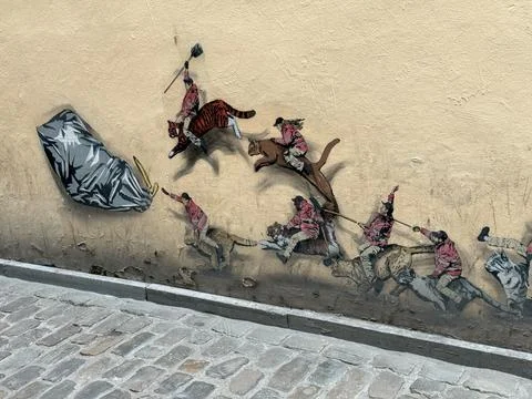 Brussels, Belgium - Comic Mural with Flying Characters Stock Photos