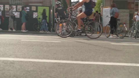 Brussels Bike day 2020 - Divers people in line at Avenue de la Couronne Stock Footage 139655053
