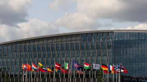 Brussels, brussels, belgium- 08 06 2025: the nato headquarters building 4k 25 Stock Footage 311022366