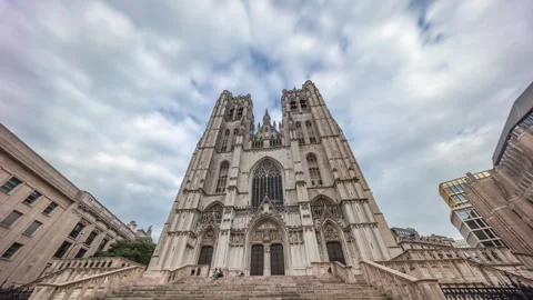 Brussels Cathedral of St. Michael and St. Gudula hyperlapse in Belgium. Stock Footage 294722467