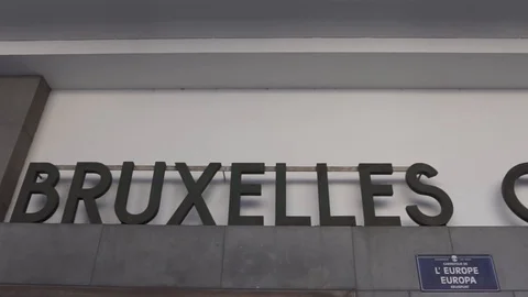 Brussels central or bruxelles central sign at the train station Stock Footage 129433367