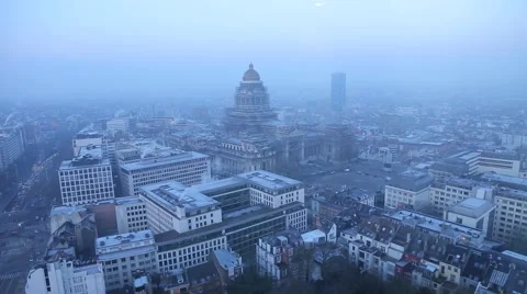 Brussels City at sunset from above Stock Footage 48653476