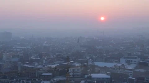 Brussels City at sunset from above Stock Footage 48653535