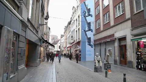 Brussels Comic Book Route Tintin Mural on Rue de letuve in Belgium Video stock 343624443