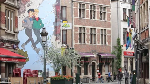 Brussels facade with comic characters Stock Footage 68627293