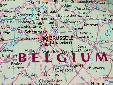 Brussels Map detail with selective focus Stock Photos