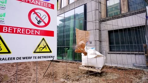 Brussels, No Entry Area, Windy Day, Dutch Board Stock Footage 243000078