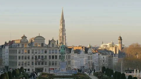 Brussels Panoramic View from the Jardin du Mont des Arts Stock Footage 71092018