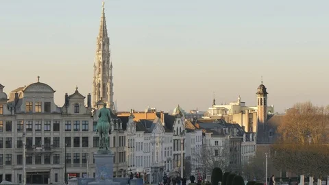 Brussels Panoramic View from the Jardin du Mont des Arts Stock-Footage 80514112