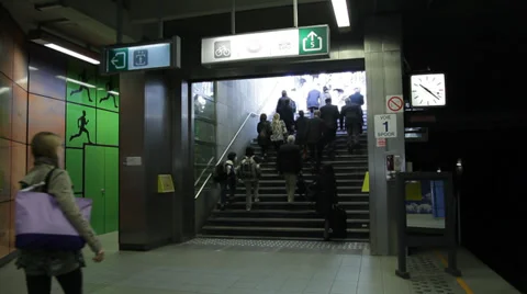 BRUSSELS - PEOPLE EXIT SUBWAY STATION Stock Footage 27989014
