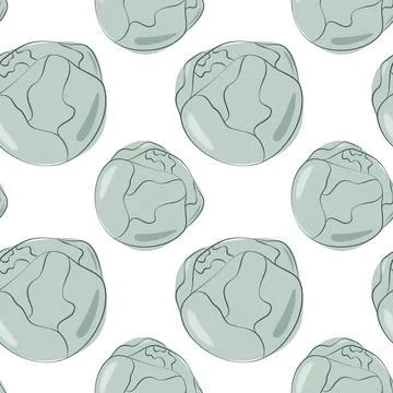 Brussels sprout heads Seamless pattern in trendy soft green. Healthy eating Stock Illustration