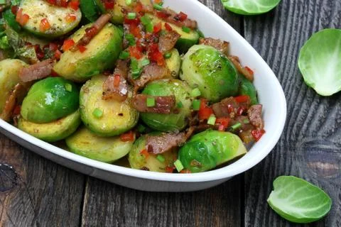 Brussels sprouts with bacon Stock Photos