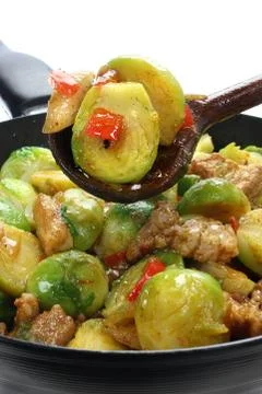 Brussels sprouts with bacon Stock Photos