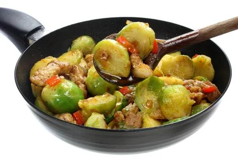 Brussels sprouts with bacon Stock Photos