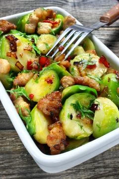 Brussels sprouts with bacon Stock Photos