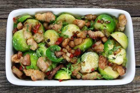 Brussels sprouts with bacon Stock Photos