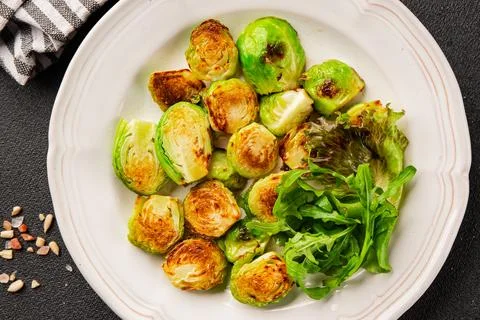 Brussels sprouts dish vegetable dish tasty snack fresh and delicious gourme.. Stock Photos