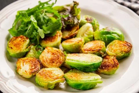 Brussels sprouts dish vegetable dish tasty snack fresh and delicious gourme.. Stock Photos